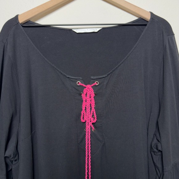 Eshakti Wayward Fancies Women Boho Top 2X Black Pink Embroidered Tie Front Weste - Picture 3 of 11